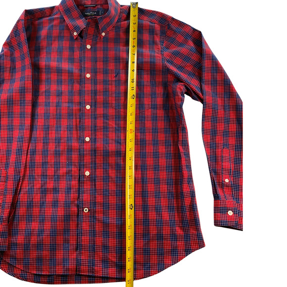 Nautica Wrinkle Resistant Long Sleeve Shirt LARGE Red & Blue Check Button Down - Picture 6 of 8